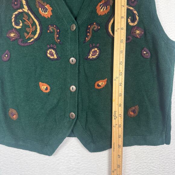 VTG 90s Requirements Embroidered Appliqué Button Up Sweater Vest Paisley Size L - Picture 4 of 6